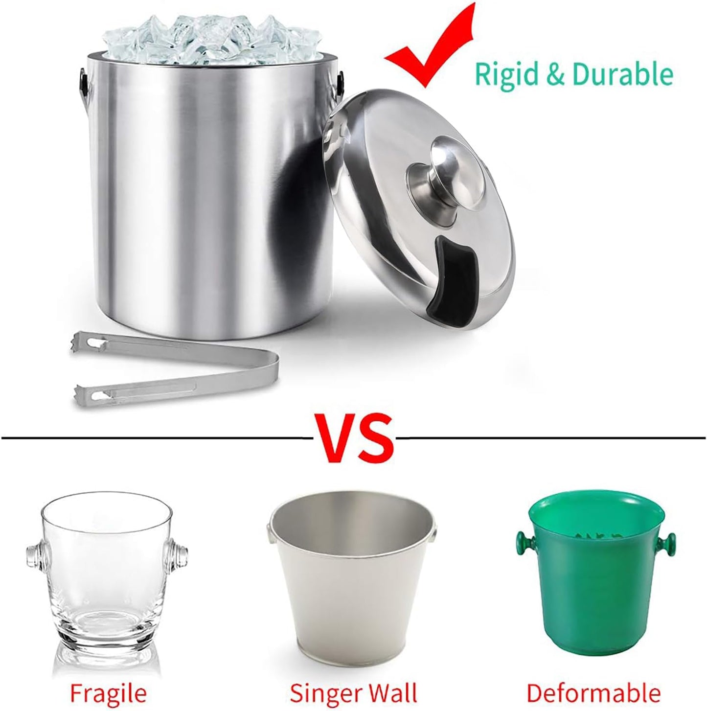 Sailnovo Mini Ice Bucket 1.2 Liter, Premium Compact Double-Wall Stainless Steel with Lid & Ice Tong, Ideal for Cocktails, Personal Bar, Small Parties - Silver