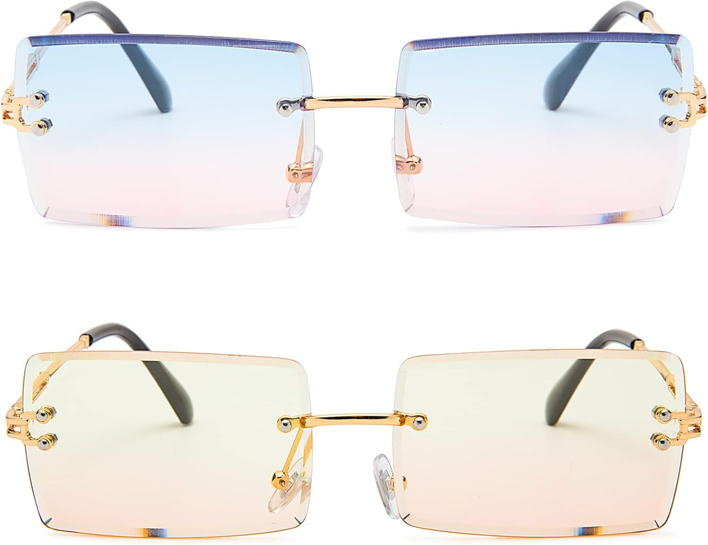 Rectangle Sunglasses for Men/Women Small Rimless Square Shade Eyewear