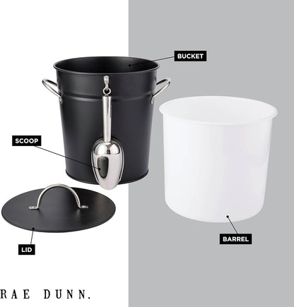 Rae Dunn Ice Bucket with Scoop - Stainless Steel Bucket with Handle, Lid and Ice Scooper - 4 Qt. Storage Bin for Ice Cubes for Bars, Parties, Backyard Barbeques, Picnics, and Camping (Sage)