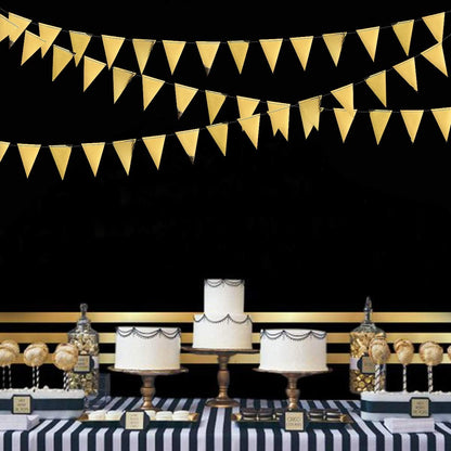 30Ft Navy Blue Gold and Beige Party Decorations Royal Blue Gold Triangle Flag Pennant Banner Bunting for Graduation Birthday Wedding Bridal Shower Nautical Ahoy Achor Theme Party Decorations Supplies