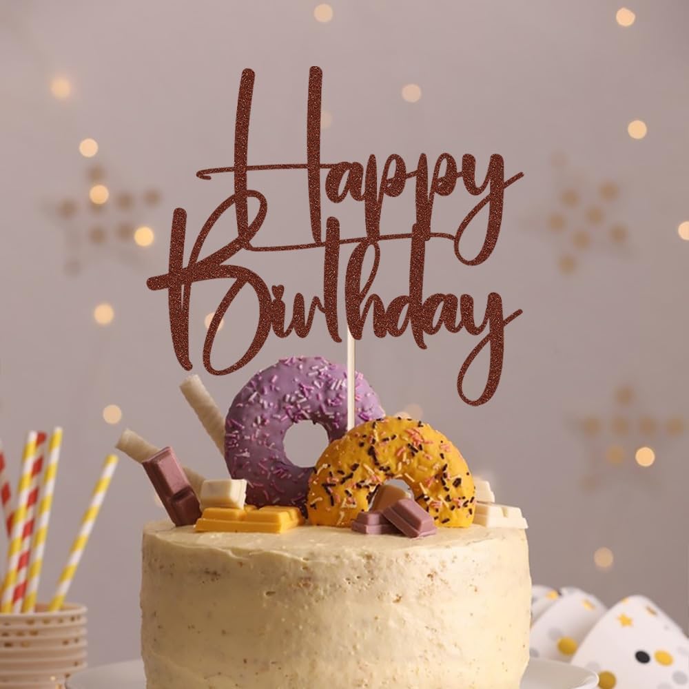 Happy Birthday Cake Topper,black Glitter Cake Pick Bunting Decor for Anniversary Birthday Party Cake Decorations Supplies