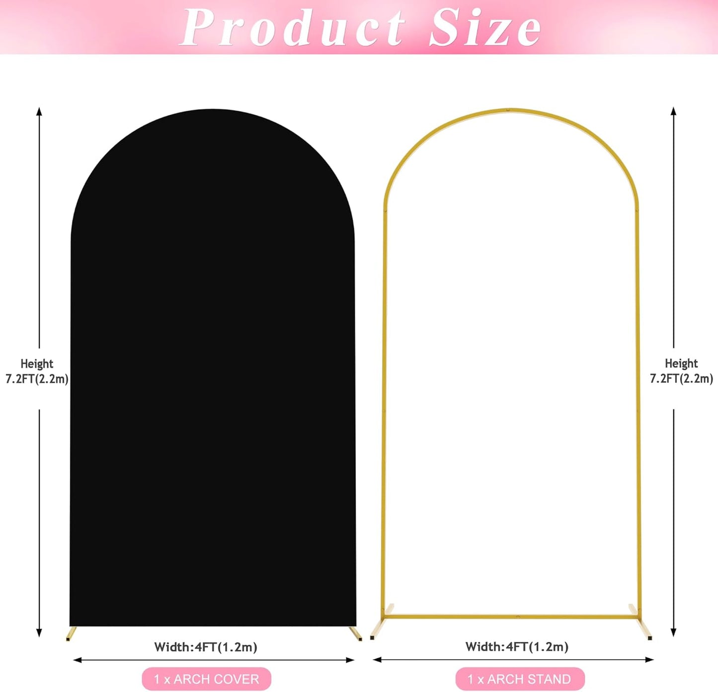 Wokceer 7.2 FT Wedding Arch Backdrop Stand and White Arch Cover, Metal Arch Stand with Arch Stand Cover for Birthday Party Wedding Ceremony Bridal Baby Shower Event Decor