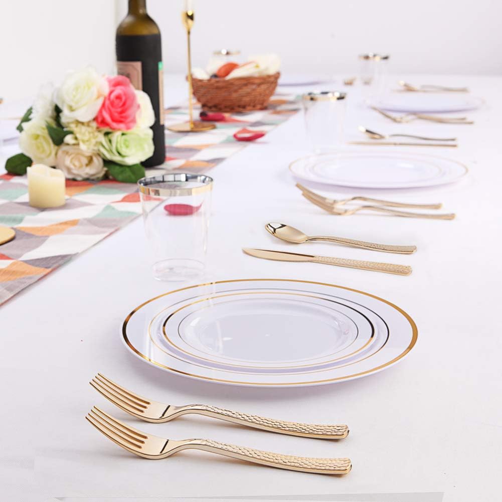 Supernal 360pcs Silver Plastic Cutlery,Elegant Plastic Silverware,Silver Hammed Silverware,Disposable Flatware,Include 120 Forks,120 Knvies,120 Spoons,Perfect for Birthday,Party,Wedding