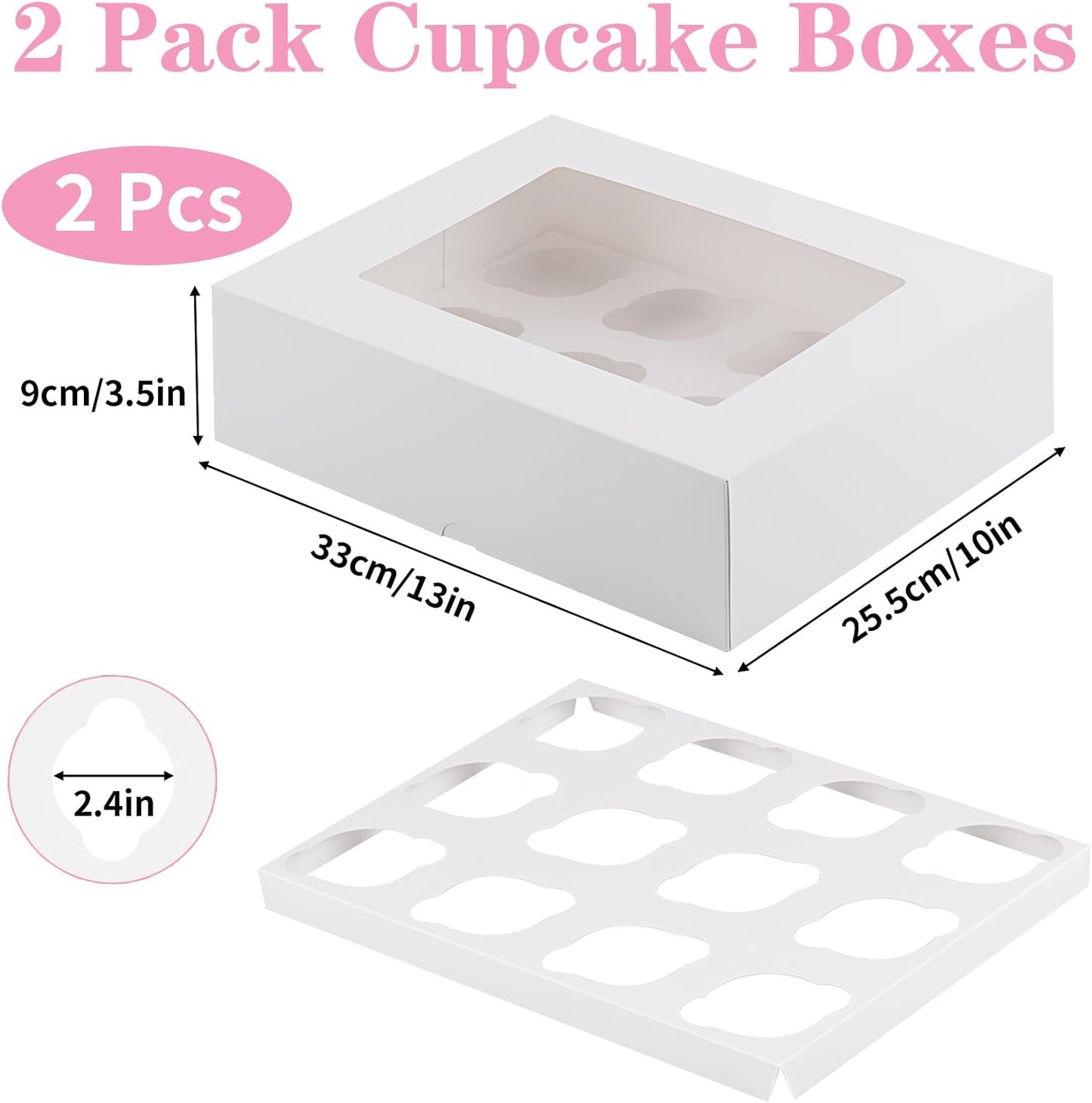 Svalor Cupcake Boxes, 6 Pack Disposable Cupcake Containers, Food Grade Cupcake Carrier 12 Count with Window and Inserts, Cupcake Transport Holders Bulk for Muffins Cookies Treats Dessert（White）