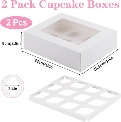 Svalor Cupcake Boxes, 6 Pack Disposable Cupcake Containers, Food Grade Cupcake Carrier 12 Count with Window and Inserts, Cupcake Transport Holders Bulk for Muffins Cookies Treats Dessert（White）