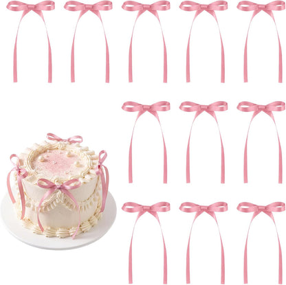 30 Pack Bow Cake Toppers Pink Ribbons Bows for Cake Coquette Themed Bow Cupcake Toppers Pink Bow Birthday Decorations for Baby Shower, Birthday, Wedding, Bachelorette, Mothers Day Decorations