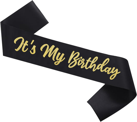White It's My Birthday Sash Funny Birthday Sash Birthday Gifts for Girls with Glitter Letter Gold