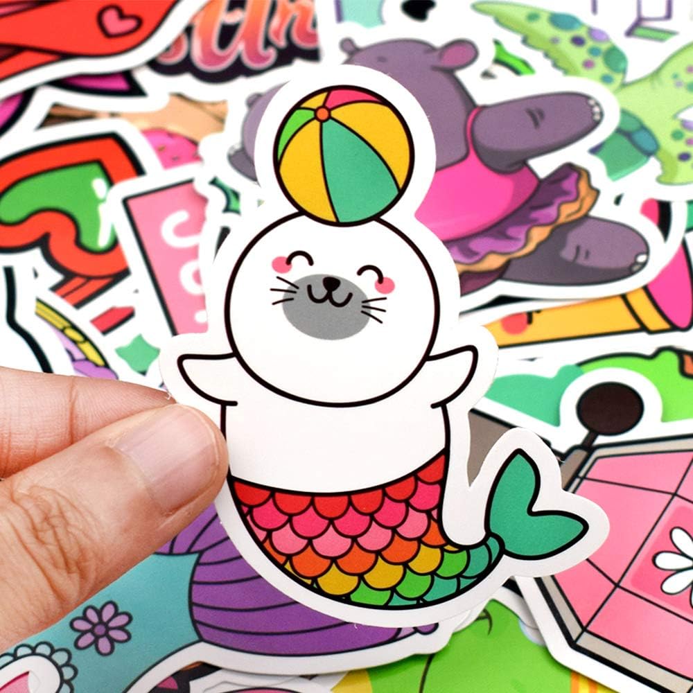 QTL Neon Stickers for Teens & Students Prizes, Waterproof Vinyl Party Favor Stickers, School Rewards, Water Bottle and Laptop, 50PCS - Colors A