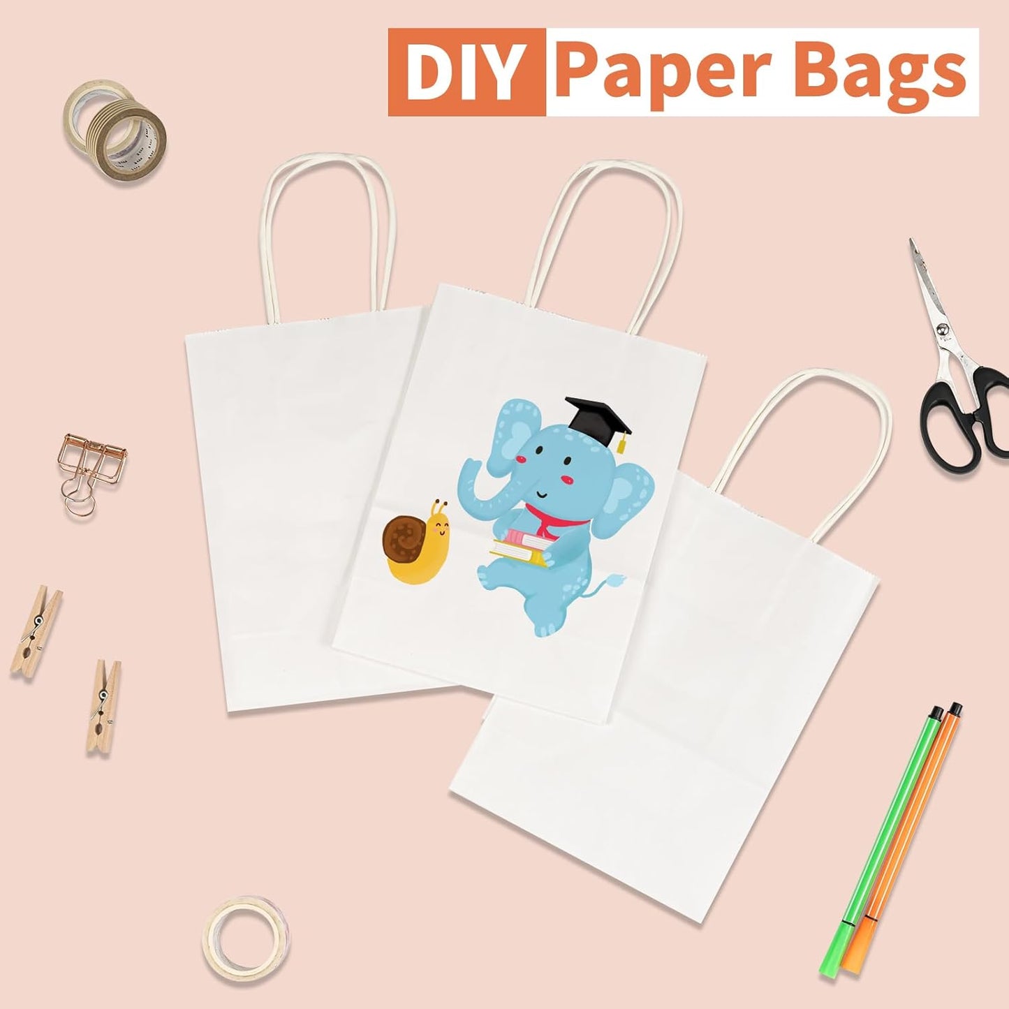 RACETOP 32 Pack Small Paper Gift Bags with Handles, 5.8"×3.2"×8.25" Kraft Paper Party Favor Bags Bulk for Kids Birthday, Baby Shower, Crafts, Wedding, Party Supplies (8 Colors)