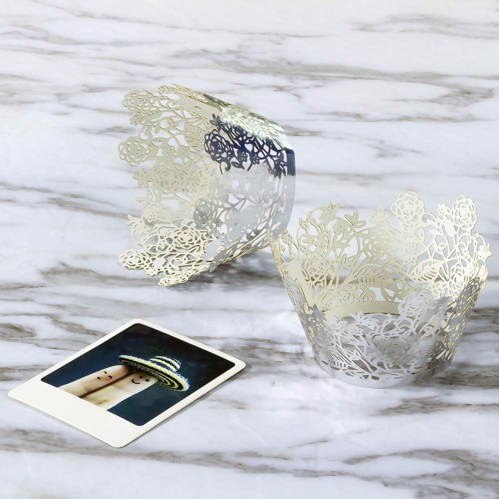 YOZATIA 60pcs Black Rose Lace Cupcake Wrappers Holders, Laser Cut Cupcake Liners Decorative Liners for Wedding Party Birthday Cake Decoration Supplies