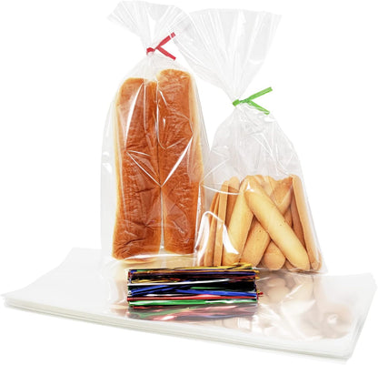 XLSFPY 100PCS Clear Cellophane Bags, 5x7 Small Treat Bags with Ties, Cake Pop Bags, Candy Bags, Goodie Bags, Rice Crispy Treat Bags, Clear Bags for Favors Birthday Party (5'' x 7'')