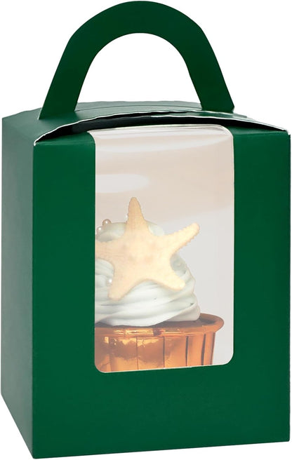 qiqee 60pcs Cupcake Boxes Individual Disposable White Single Box with Window 3.6 * 3.6 * 4.3inch Cupcake Containers/Holders