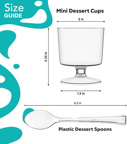 Exquisite Mini Dessert Cups With Spoons 200 Pcs - 2 Oz Square Clear Plastic Pudding Cups Disposable With Tasting Spoons 100 Sets | Mini Parfait Cup | Appetizer Cup For Party & Events