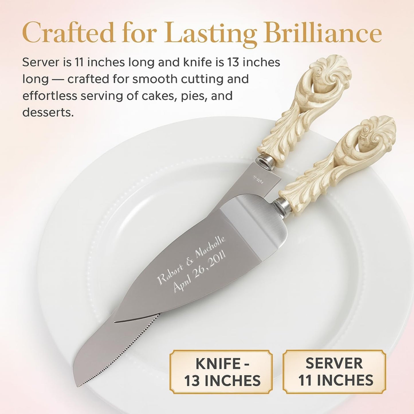 GIFTS INFINITY Personalized Wedding Cake Knife and Server Set with Engraving – Cake Cutting Utensil Set, Keepsake Gift for Wedding, Anniversary, Reception, Birthday & Other Occasions (CH-101WB)