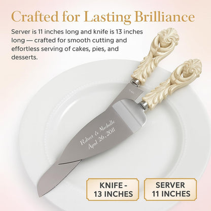 GIFTS INFINITY Personalized Wedding Cake Knife and Server Set with Engraving – Cake Cutting Utensil Set, Keepsake Gift for Wedding, Anniversary, Reception, Birthday & Other Occasions (CH-101WB)
