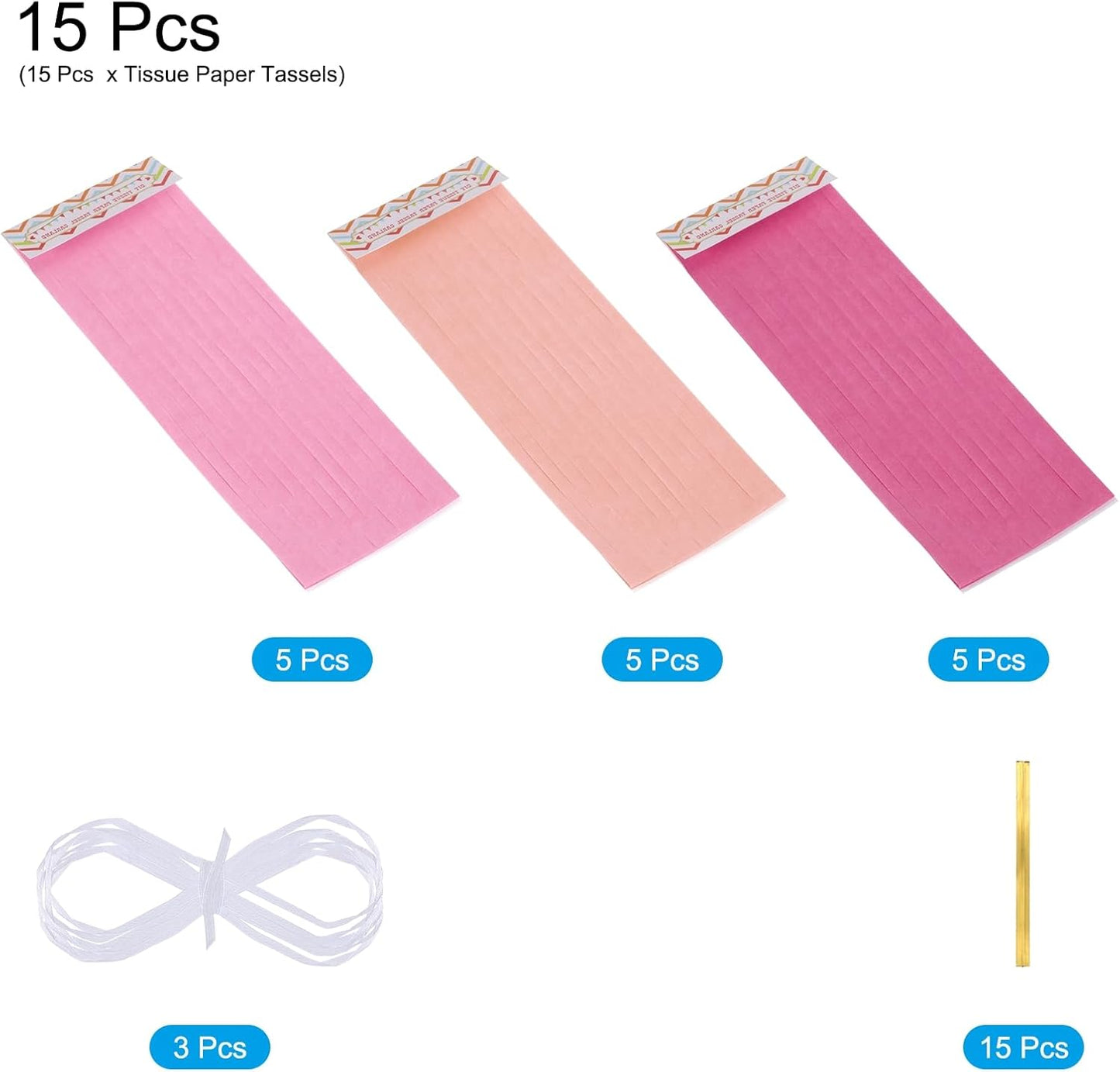 MECCANIXITY 15Pcs Light Blue Tassel Garland Banner with Rope Tissue Paper Tassels Party DIY Kits for Anniversary Wedding Birthday Party