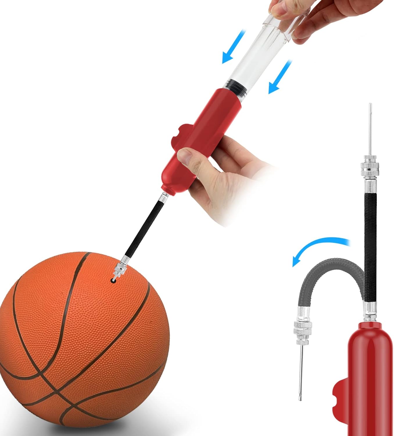 BROTOU Ball Pump, Dual Action Inflate Air Pump with 3 Needles and 2 Nozzles for Soccer Ball, Basketball, Volleyball, Balloons, Bikes