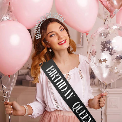 Birthday Sash & Crown for Women - Tiara Headband, Girls' Decorations Accessories