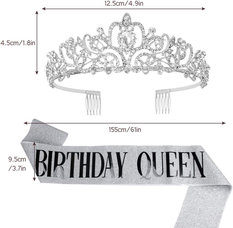 Happy Birthday Queen Tiara Crowns for Women, Red Sash, Party Favors Supplies Gift, 30th Decorations, Stuff Accessories