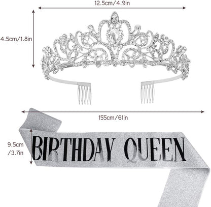 Happy Birthday Queen Tiara Crowns for Women, Red Sash, Party Favors Supplies Gift, 30th Decorations, Stuff Accessories