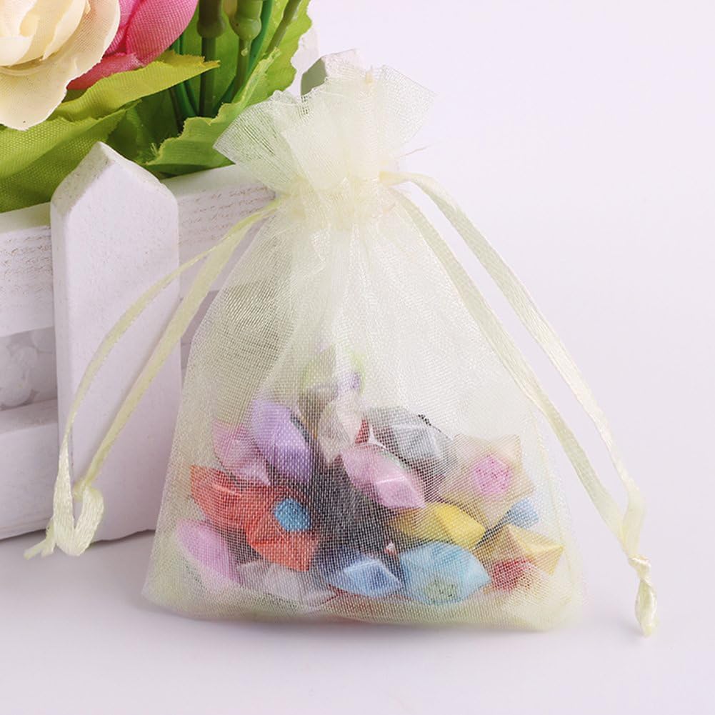 Wudygirl 100pcs 5X7 Inches White Organza Bags Christmas Drawstring Pouches Party Wedding Favor Bags Goodie bags(White 5x7)