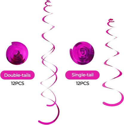 24 PCS Pink Hanging Swirl, Sparkle Ceiling Hanging Decorations, Plastic Streamer Party Decorations with Double-Swirls and Single-Swirls for Birthday Decorations, Easter, Graduation, Baby Shower