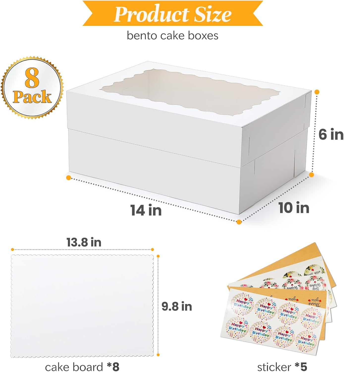 COTOPHER 50 Pcs Cake Boxes 8 Inch, 8x8x5 Inches Cake Containers (25 Boxes & 25 Boards), White Bakery Boxes with Windown for Cookies, Desserts, Cupcake, Pastries, Birthday, Wedding, Mother's Day
