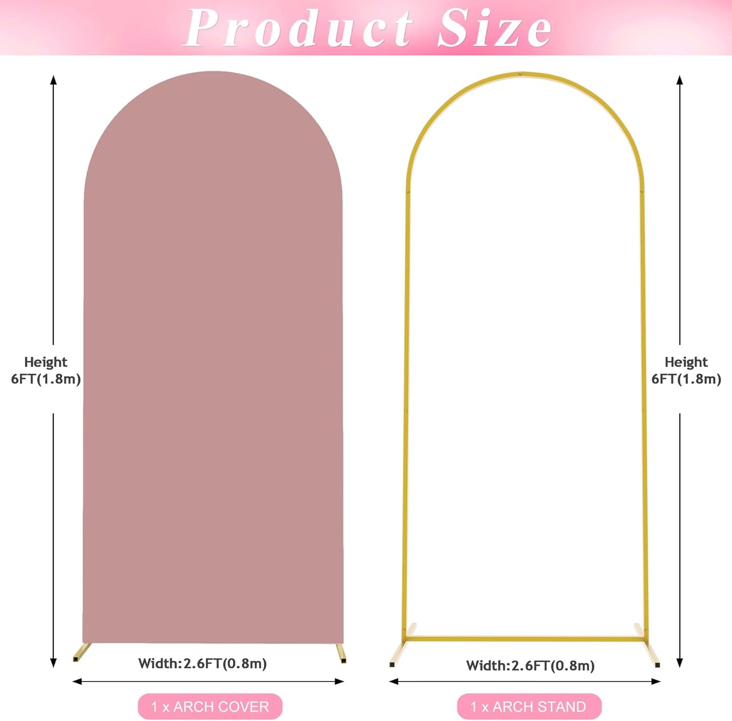 Wokceer 7.2 FT Wedding Arch Backdrop Stand and White Arch Cover, Metal Arch Stand with Arch Stand Cover for Birthday Party Wedding Ceremony Bridal Baby Shower Event Decor