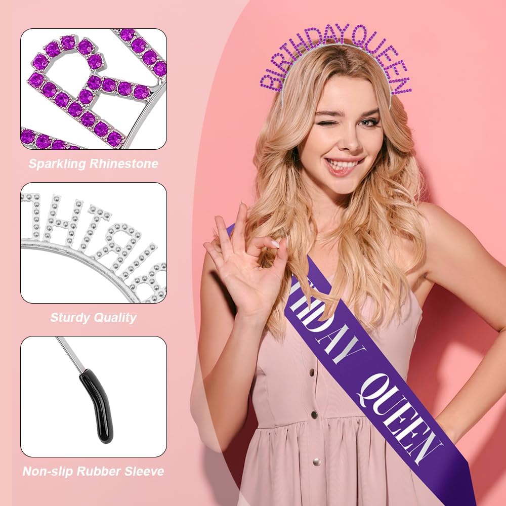 Birthday Sash & Crown for Women - Tiara Headband, Girls' Decorations Accessories