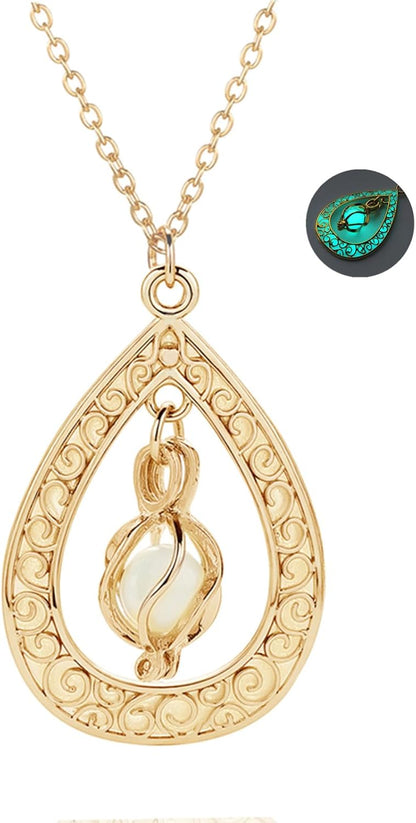 EEQQBZ Glow in The Dark Silver Teardrop shape necklace,Fantasy Glowing Jewelry Charm