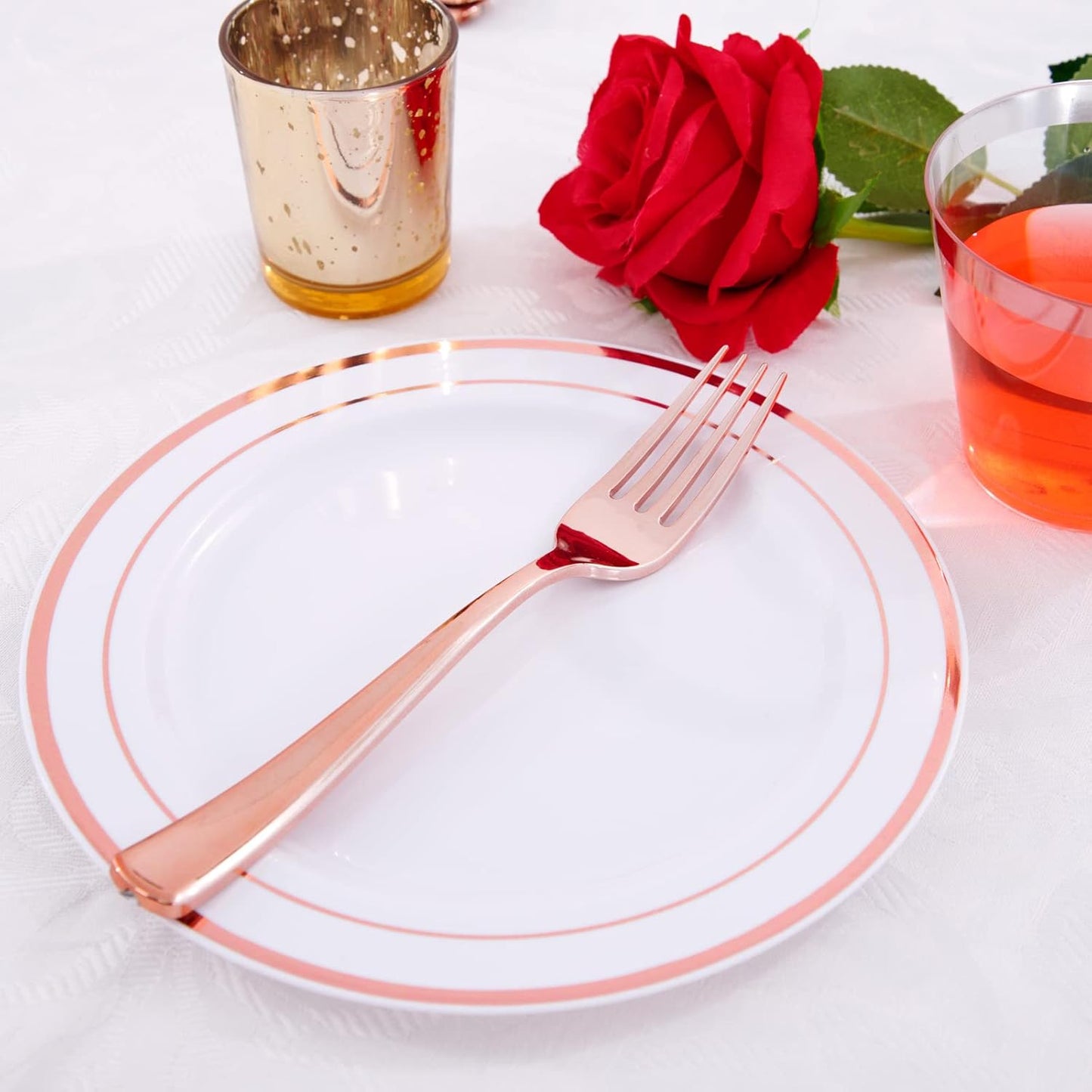 WDF300 Pieces Gold Plastic Silverware - Heavy Duty Disposable Cutlery Set Plastic Gold Silverware Set Includes 100 Forks, 100 Spoons, 100 Knives for Party Baby Shower Wedding Spring