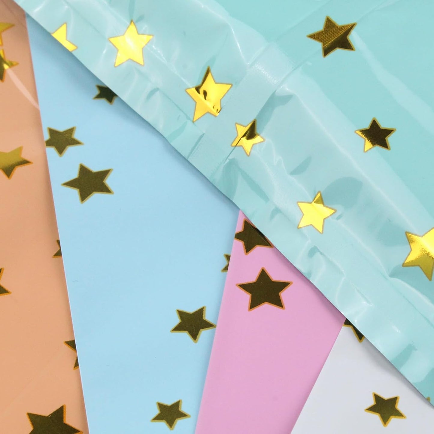 25 Party Favor Bags for Kids Birthdays, Goodie Candy Bags in 5 Colors with Star Pattern