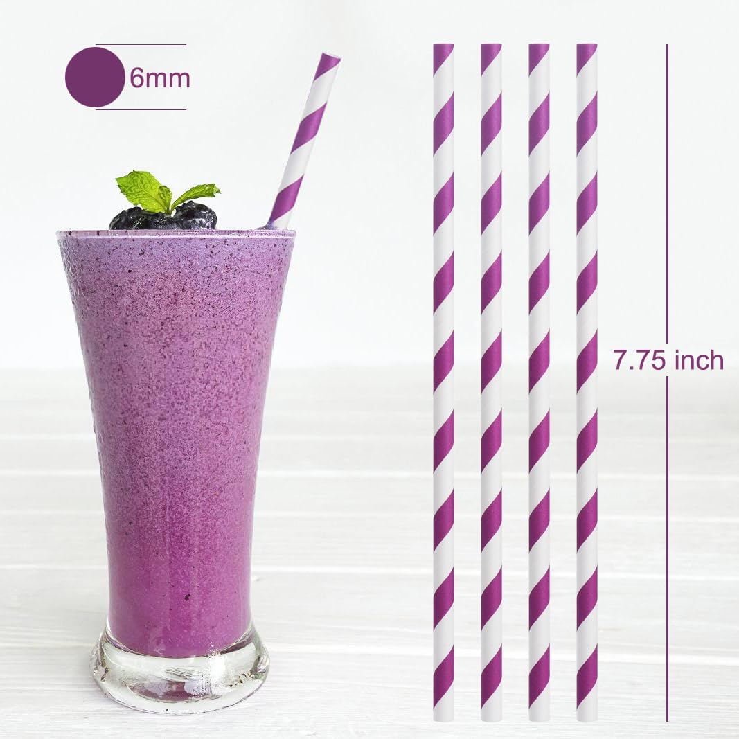 ALINK 100 White and Gold Striped Paper Straws, Biodegradable Disposable Drinking Straws for Birthday, Bridal/Baby Shower, Christmas, New Year, Party Decoration Supplies