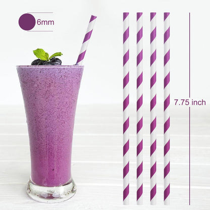 ALINK 100 White and Gold Striped Paper Straws, Biodegradable Disposable Drinking Straws for Birthday, Bridal/Baby Shower, Christmas, New Year, Party Decoration Supplies