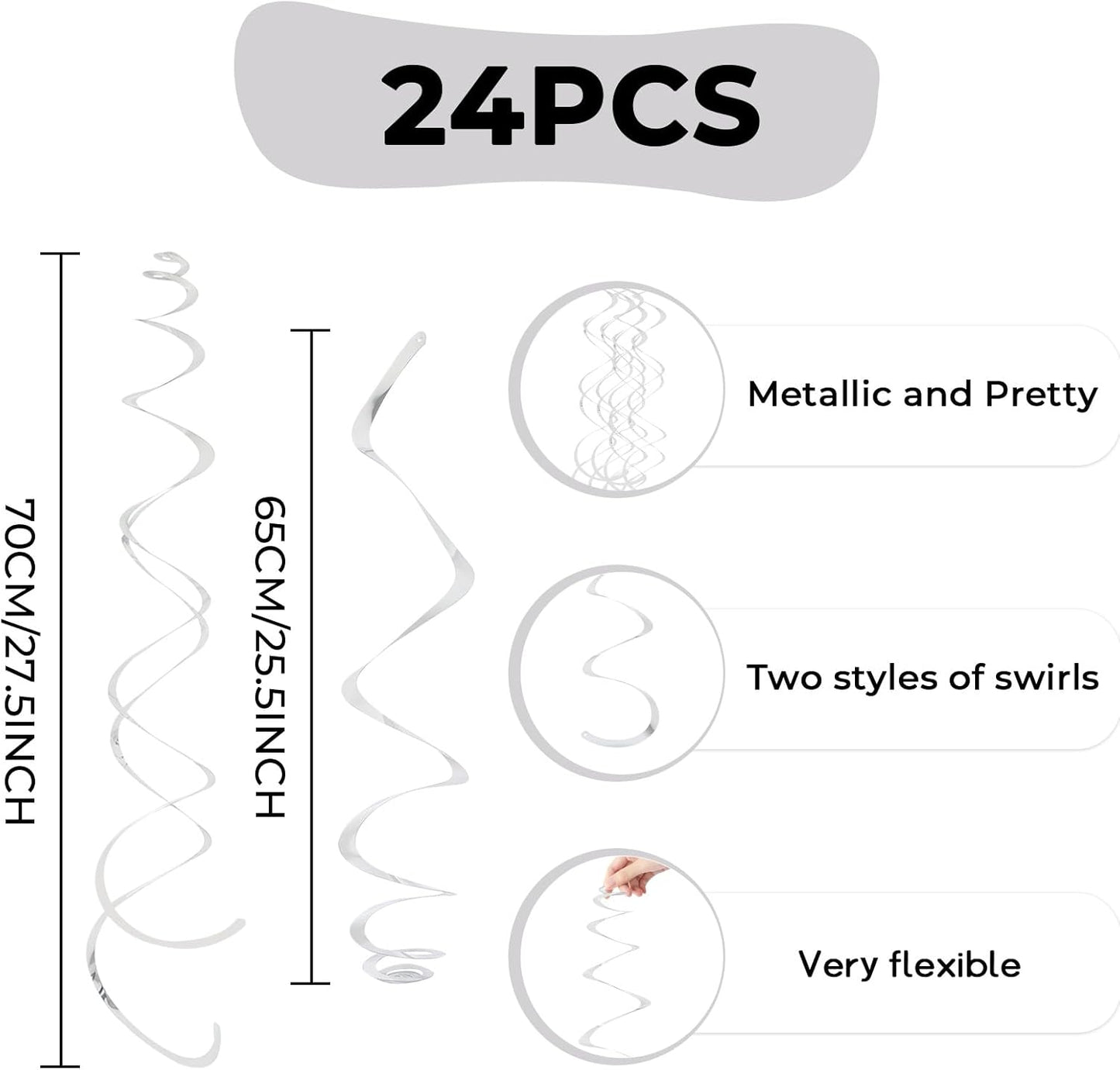 24 PCS Pink Hanging Swirl, Sparkle Ceiling Hanging Decorations, Plastic Streamer Party Decorations with Double-Swirls and Single-Swirls for Birthday Decorations, Easter, Graduation, Baby Shower