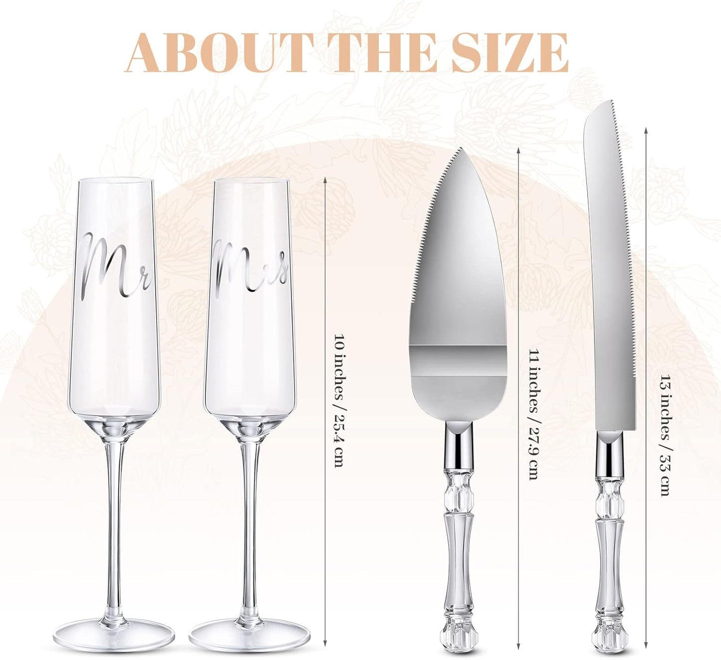 Boao 4 Pieces Wedding Toasting Flutes and Cake Server Set Wedding Reception Supplies Champagne Glasses Cake Knife Pie Server (Gold,Classic)