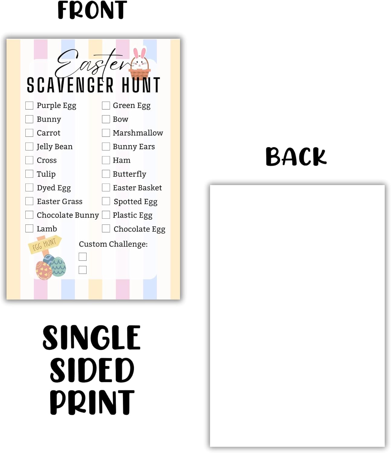 Easter Scavenger Hunt Clues 30pk 6x9” Card Stock Paper Postcards Group Game Party In Your House Check Off Things Challenge Friends Family Ideas Christian Bunny Bucks