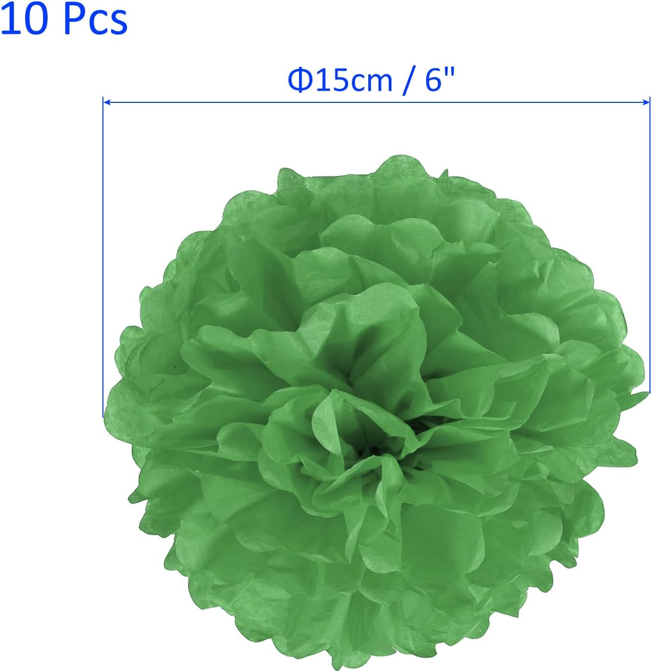 M METERXITY 10 Pack Tissue Pom Poms Flowers - Wedding Decoration, Durable & Beautiful, Apply to Birthday/Party/Wedding (6 Inches, Green)