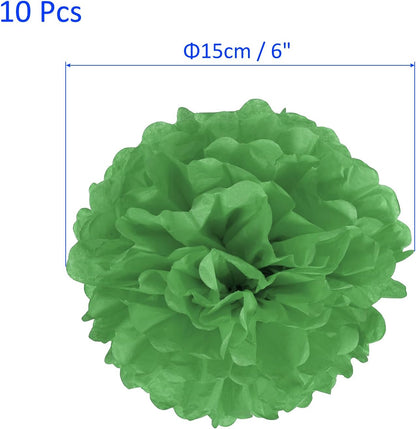 M METERXITY 10 Pack Tissue Pom Poms Flowers - Wedding Decoration, Durable & Beautiful, Apply to Birthday/Party/Wedding (6 Inches, Green)