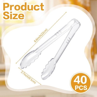 Mwellewm 24 Pc Plastic Tongs for Serving 9 Inch Bulk Reusable or Disposable Tongs Heavy Duty Hard Serving Utensils Set Large Salad Tong for Kitchen Party Food Buffet Appetizer BBQ Event Catering Black