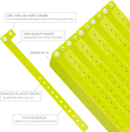 Ouchan Plastic Event Wristbands Neon Green- 100 Pack Vinyl Wristbands for Party