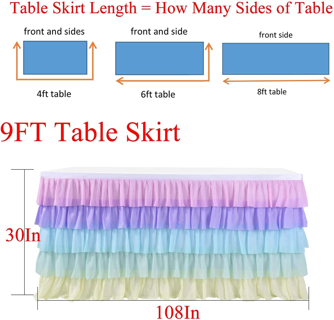 Pastel Rainbow Table Skirt Ruffle Party Tablecloth for Rectangle Table 6ft Birthday Party Baby Shower