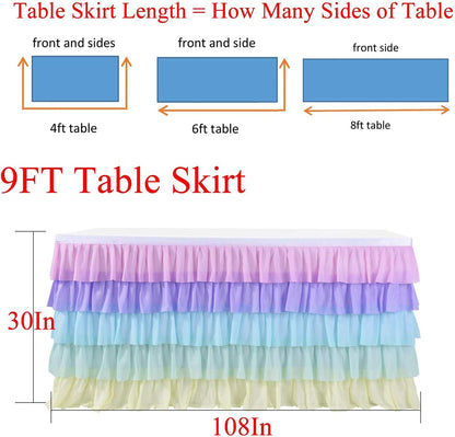 Pastel Rainbow Table Skirt Ruffle Party Tablecloth for Rectangle Table 6ft Birthday Party Baby Shower