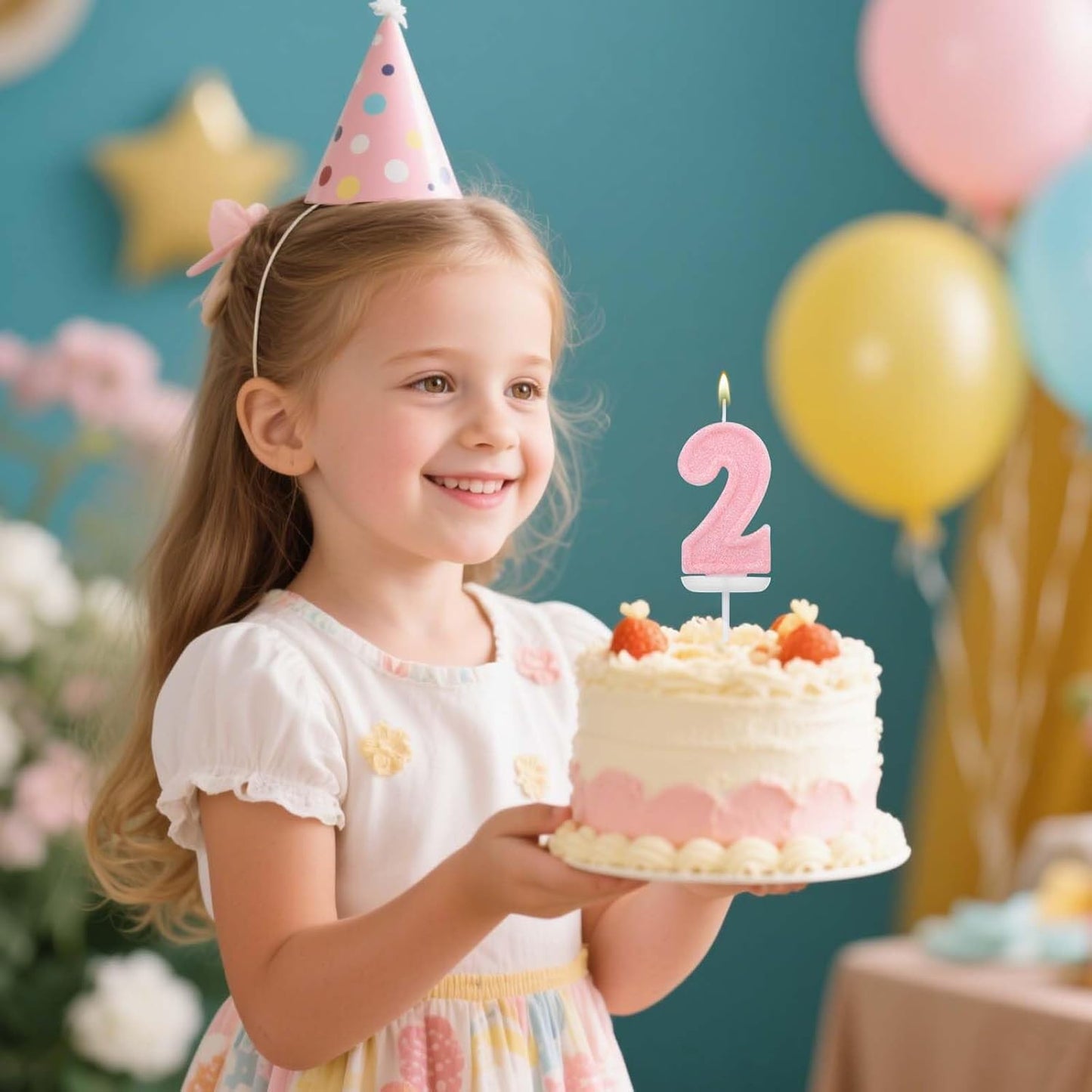 Pink Number One Birthday Candles, Romantic Cake Glitter Pink Number 1st Candles Anniversary Cake First Topper Decoration Cute Birthday Party Supplies for Wedding Anniversary Celebration Supplies (1)