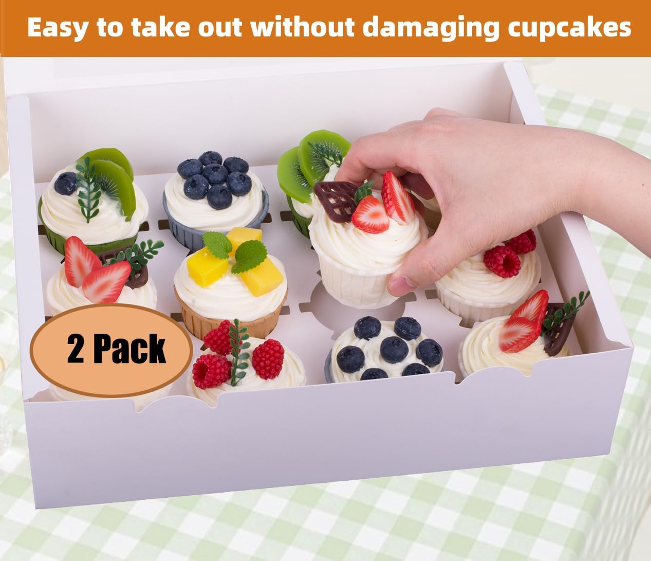 6-Set Cupcake Boxes Hold 12 Standard Cupcakes, Food Grade Cupcake Holders Bakery Carrier Boxes with Windows and Inserts for Cupcakes, Muffins and Pastries (White-6 Pack)
