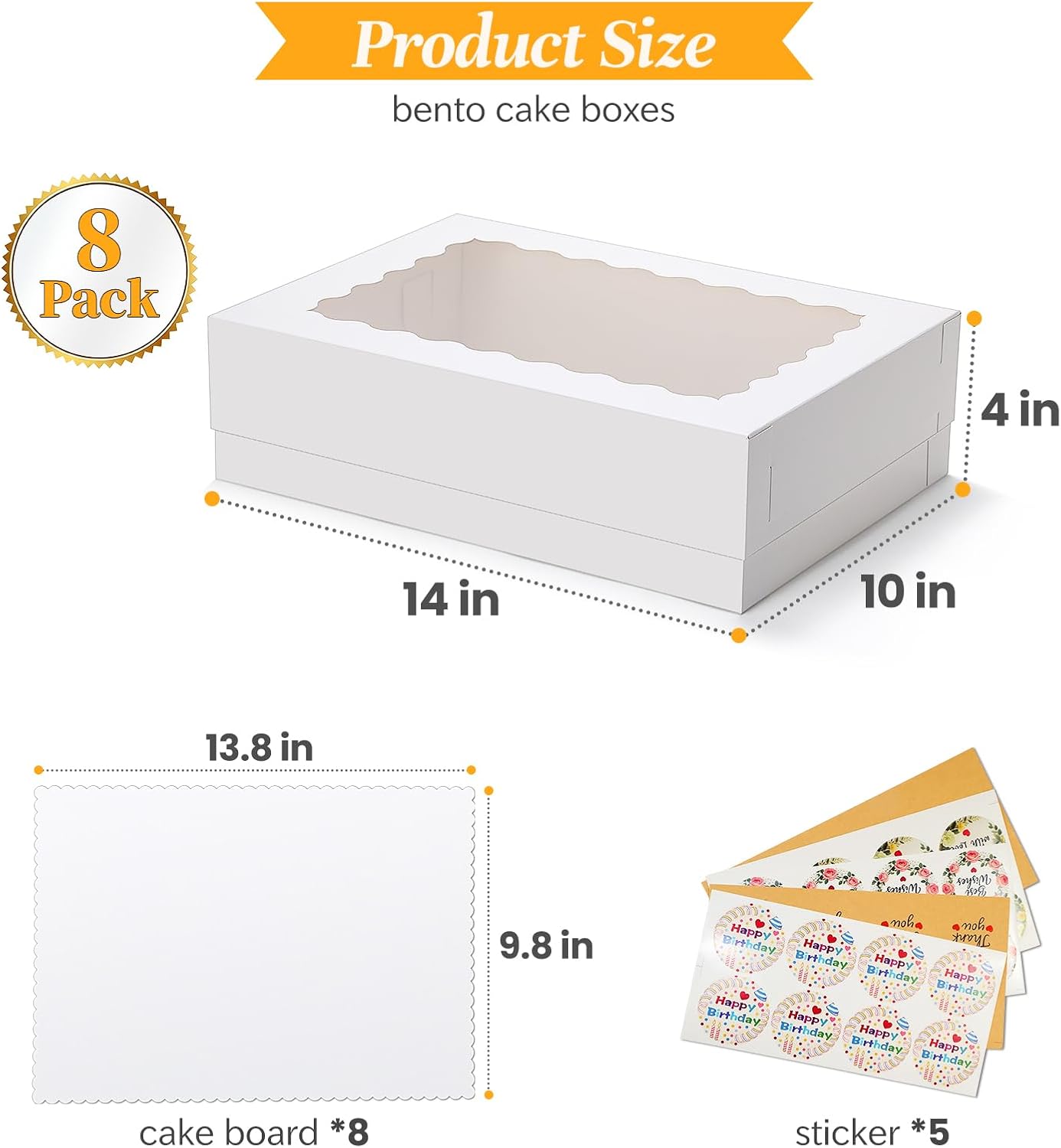 COTOPHER 50 Pcs Cake Boxes 8 Inch, 8x8x5 Inches Cake Containers (25 Boxes & 25 Boards), White Bakery Boxes with Windown for Cookies, Desserts, Cupcake, Pastries, Birthday, Wedding, Mother's Day