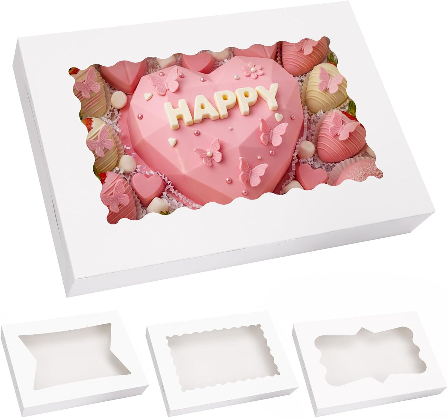 Moretoes 40pcs Large Bakery Boxes, 16x11x2.5 Inches Auto-Popup Cookie Boxes with Window for Donuts, Treats, Pastries, Pies, Muffins, Chocolate Covered Strawberries