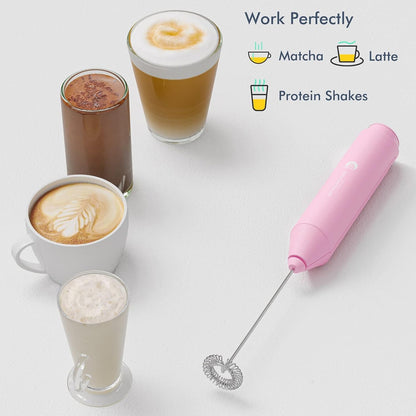 Powerful Milk Frother Wand - Mini Handheld Milk Frother with Stainless Steel Whisk - Battery-Powered Drink Mixer for Coffee, Lattes, Cappuccinos, Matcha - Coffee Enthusiasts Gift - Black