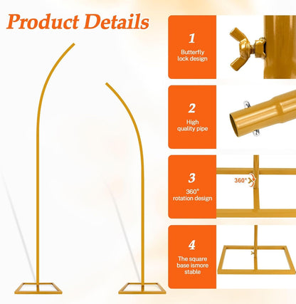 Balloon Arch Stand Kit, Balloon Arch Stand Set of 2 with Metal 8FT & 6.2FT Metal Half Gold Wedding Flower Backdrop Stand for Proposal Anniversary Bridal Shower Background Party Decorations
