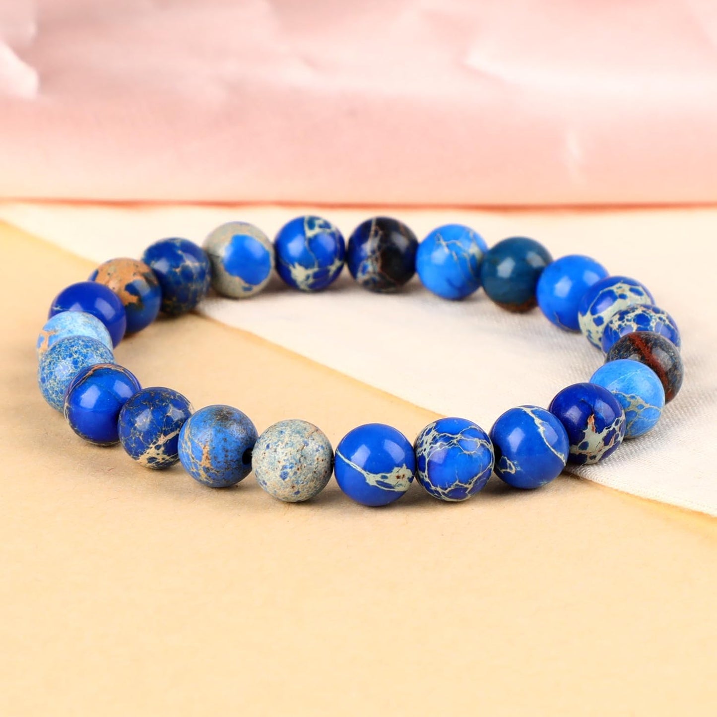 LPBeads Handmade Natural Gemstone Stretch Elastic Bracelet Healing Crystal Round Stone Beads Jewelry Gifts for Women Men
